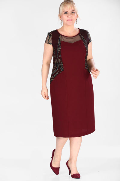 Oversize Gemmed Claret Red Dress