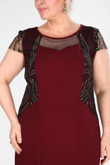 Oversize Gemmed Claret Red Dress