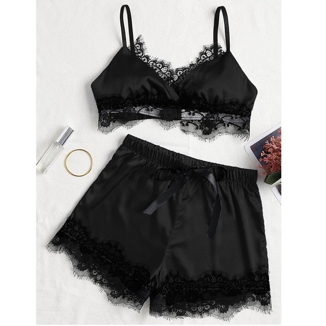 2PCS Set Women Sexy Satin