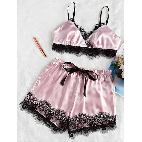 2PCS Set Women Sexy Satin